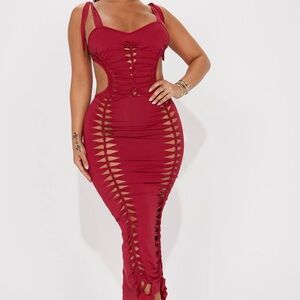 NWT Fashion Nova Red Backless Bodycon Dress with Sweetheart Neckline
